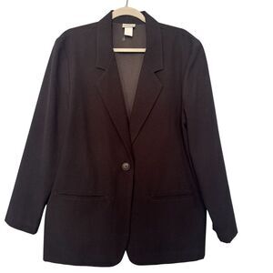 Womens Black Large One Button Blazer Jacket Modern Essentials Career Office Work